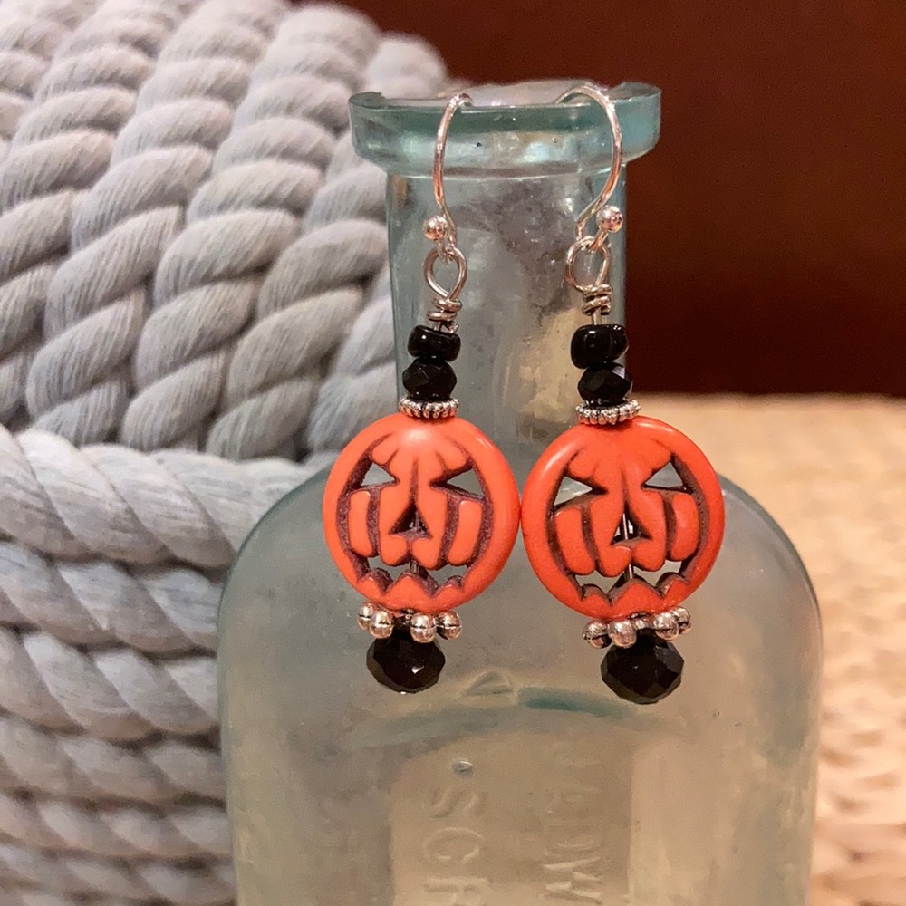 Ceramic Jack-o-lantern and glass Earrings